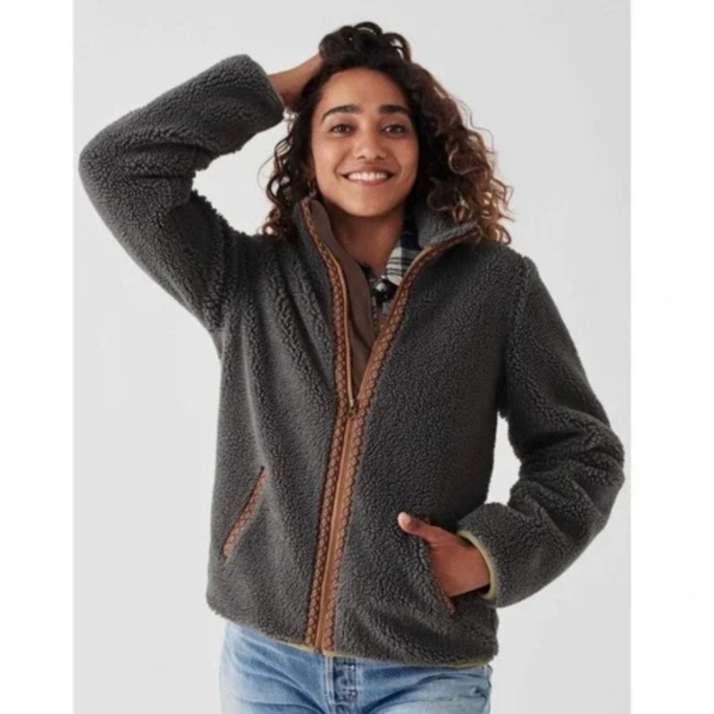 Faherty High Pile Fleece Jacket Gray Brown Earthy